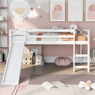 Low Loft Bed with Slide, Twin, White