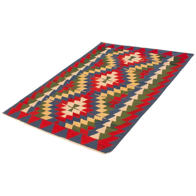 ECARPETGALLERY Flat-Weave Bold and Colorful Red Wool Kilim - 6'2 x 8'1