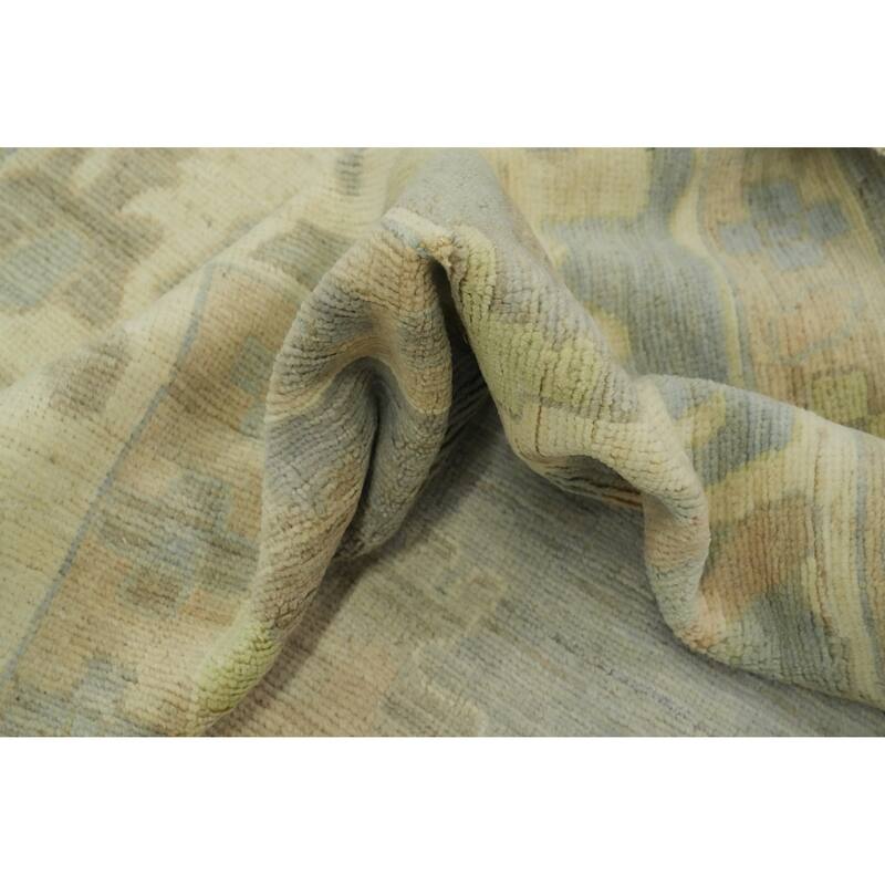 Handmade Gray Oushak Vegetable Dye Large Rug, Floral Geometric Carpet - 14' 0'' X 10' 1''