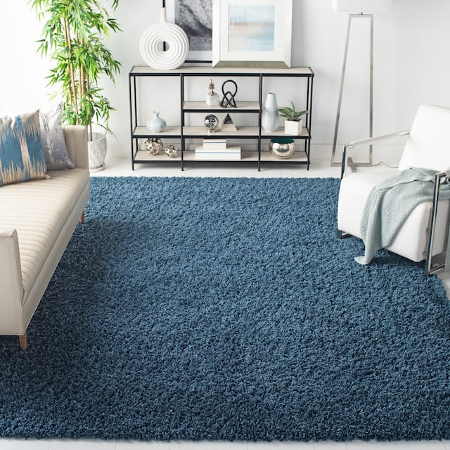 SAFAVIEH August Shag Veroana Solid 1.5-inch Thick Rug - 4' Square - Navy