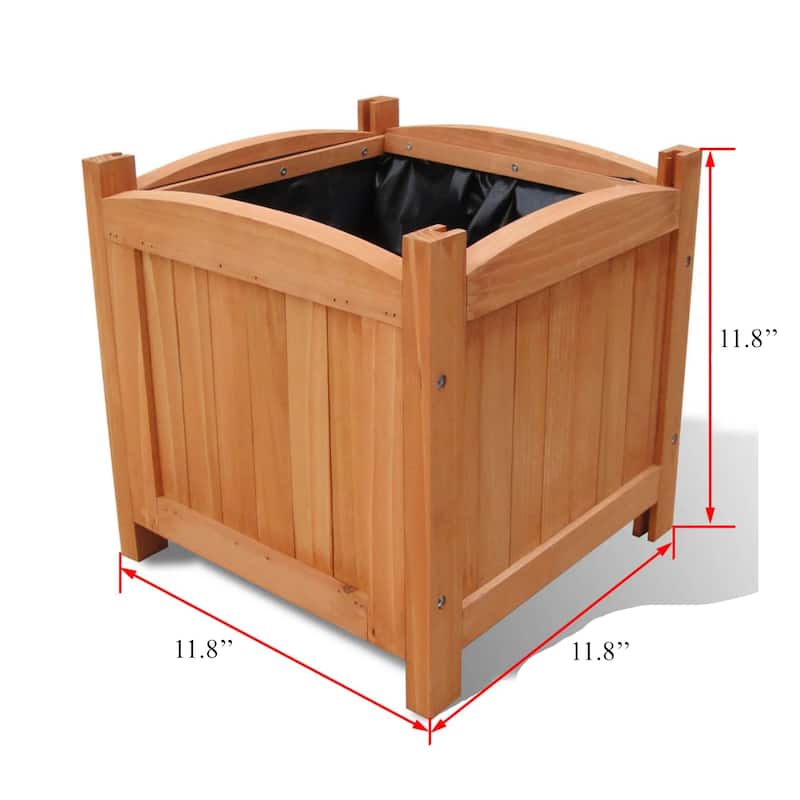 Outdoor Planter Set of 2, 12 Inch Square Natural Brown Solid Wood