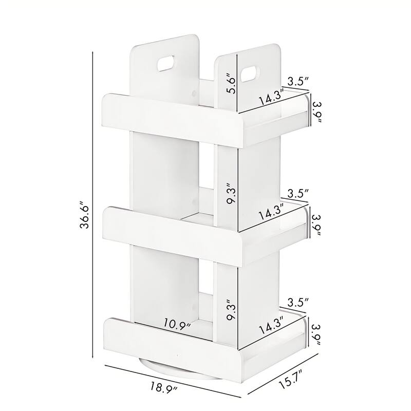 COSTARS Kids Rotating Bookshelf Tower, 3-Tier 360° Spinning Bookcase with Book Display, Revolving Storage Organizer , White
