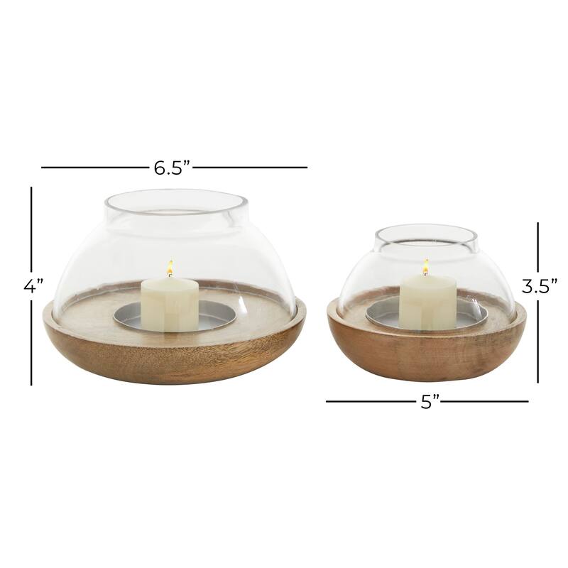 Brown Wood Tealight Hurricane Lamp (Set of 2)