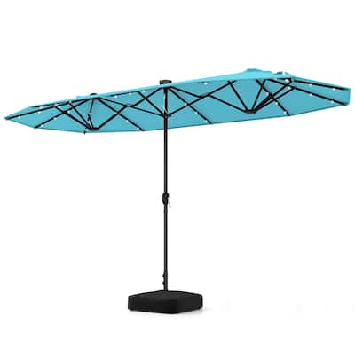 Large 13 Feet Double-Sided Outdoor Patio Umbrella with LED Lights and UV Protection Included Weighted Base