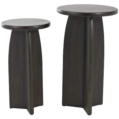 Wood Pedestal Accent Table - Set of 2 Black or Brown - Roche River Decor