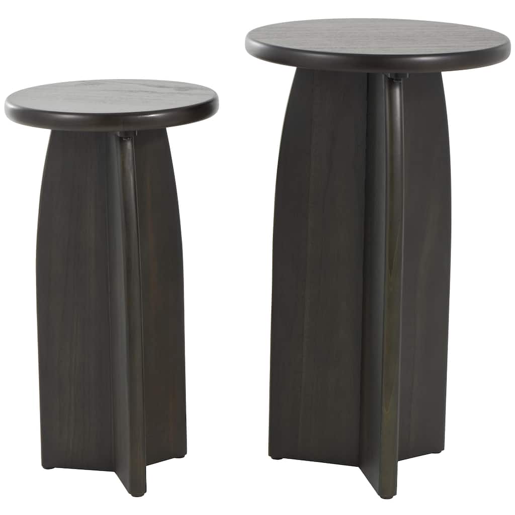 Wood Pedestal Accent Table - Set of 2 Black or Brown - Roche River Decor