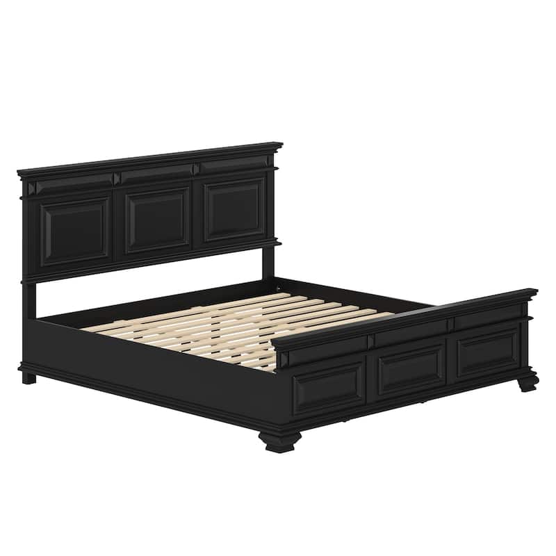 Solid Wood Retro Platform Bed with Headboard