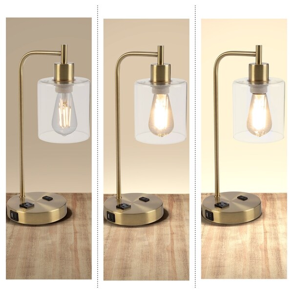 Lavish Home Set of 2 Lamps with USB Ports Touch Control LED Bulbs Gold