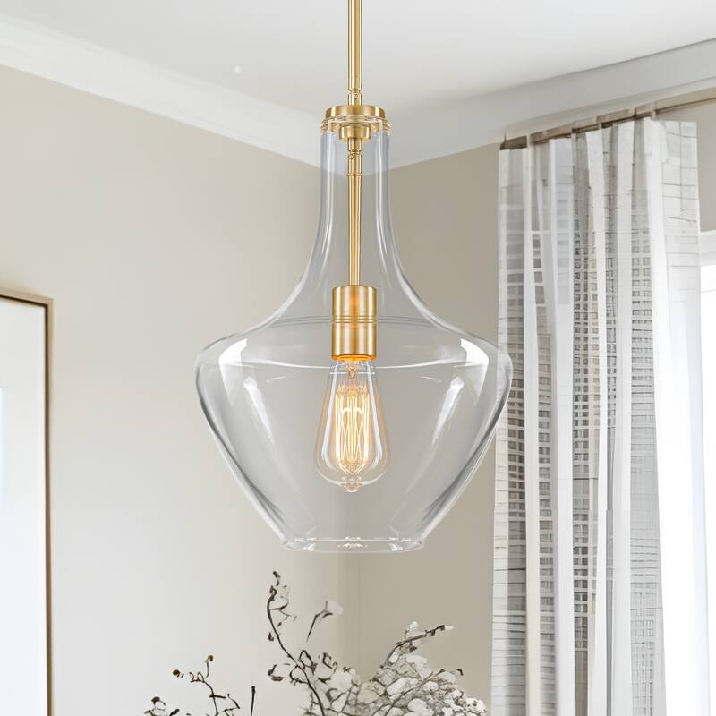 Starsky 1-light Modern Teardrop Pendant Light with Thick Clear Glass Shade - Gold