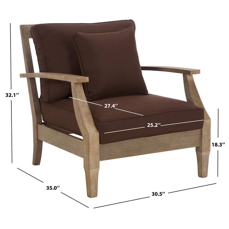 SAFAVIEH Couture Freida Wood Patio Arm Chair - 31.4" W x 35.6" L x 32.6" H - 31"W x 36"D x 33"H