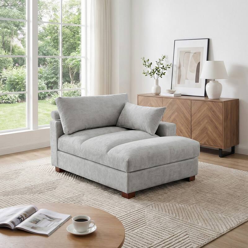 Mid-Century Chenille Adjustable Headrest Chaise Lounge Sofa