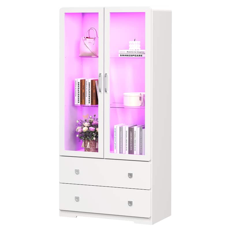 64'' Tall Display Cabinet with Acrylic Doors and LED Lights - N/A
