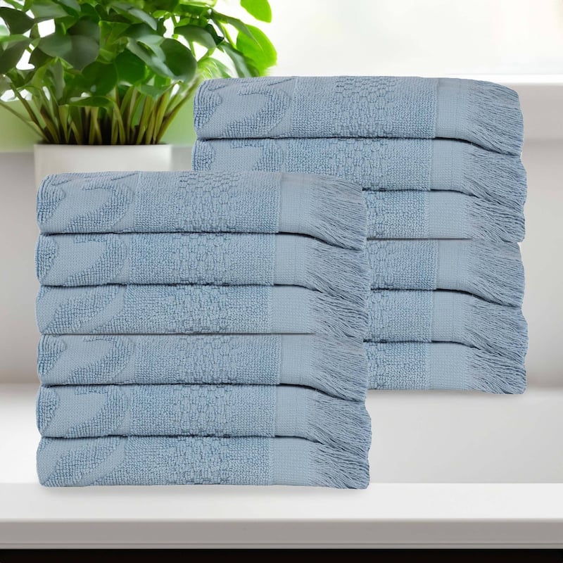 Superior Rolla Cotton Geometric Jacquard Face Towel Washcloth Set of 12 - Blue