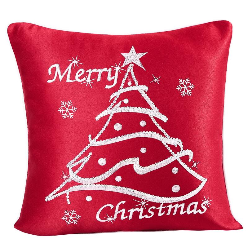 Violet Linen Seasonal Xmas Christmas Holiday Trees Pattern, 18 Inch x 18 Inch, Square, Decorative Accent Throw Pillow - Sequin Tree