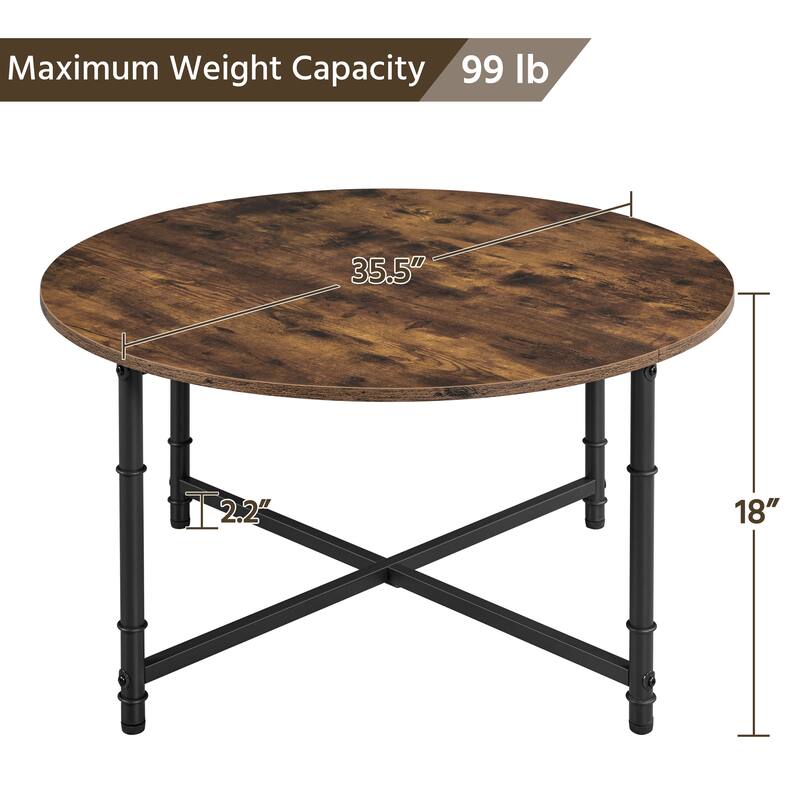 Yaheetech 35.5in Industrial Rustic Metal Round Coffee Table Sofa Table Rustic Brown