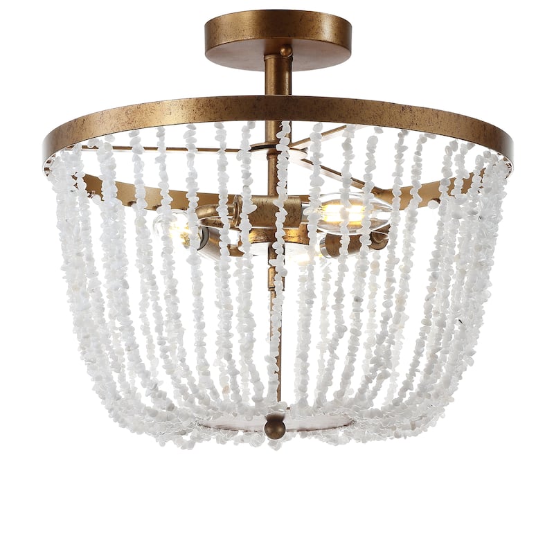 Gabrielle 15" Stone/Metal LED Flush Mount, Antique Gold / White by JONATHAN Y