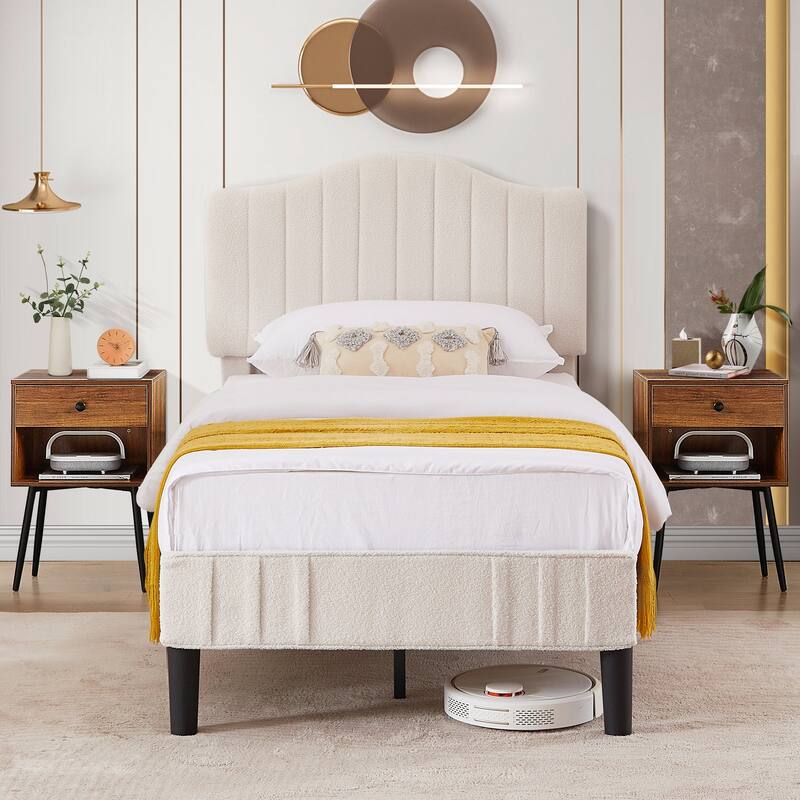 VECELO 3-Pieces Bedroom Set Upholstered Platform Bed Frame with Adjustable Headboard and Nightstands Set of 2 - Brown - Twin