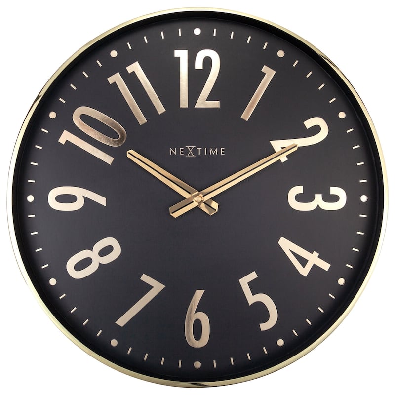 Alchemy 16 Inch Metal Wall Clock with Shiny Numbers - Black