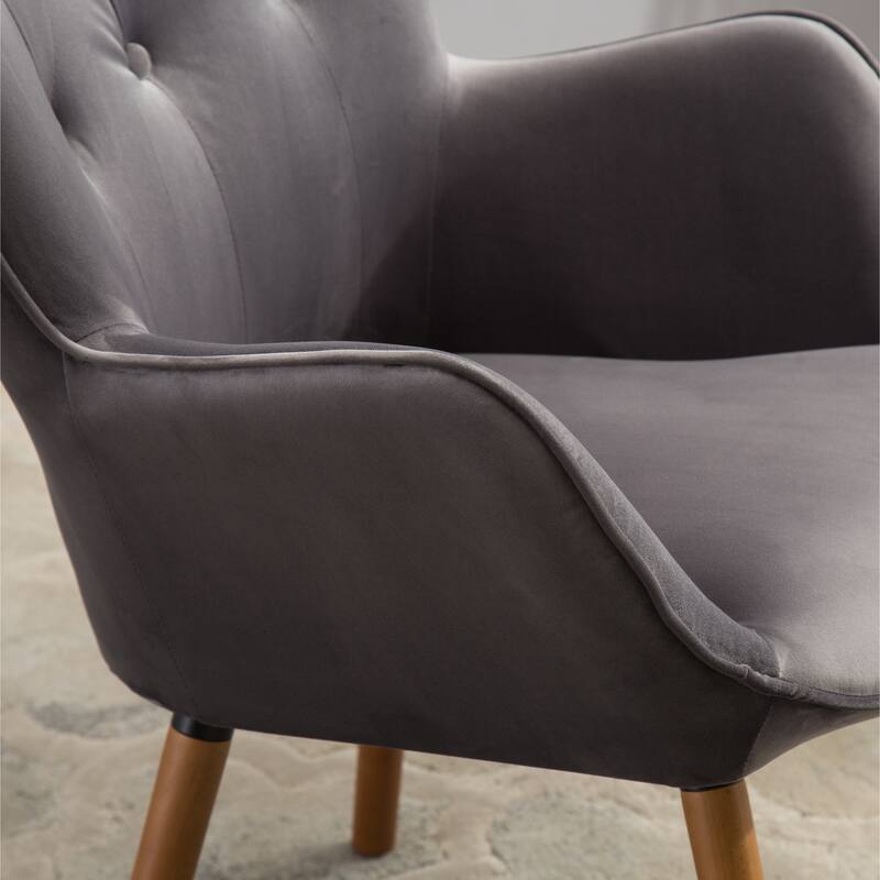 Gray Modern 30" Polyester Button Tufted Accent Chair with Solid Wood Frame for Living Room