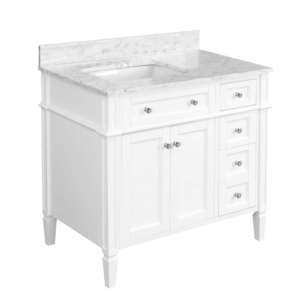 KitchenBathCollection Hailey 36" Bathroom Vanity with Carrara Marble Top