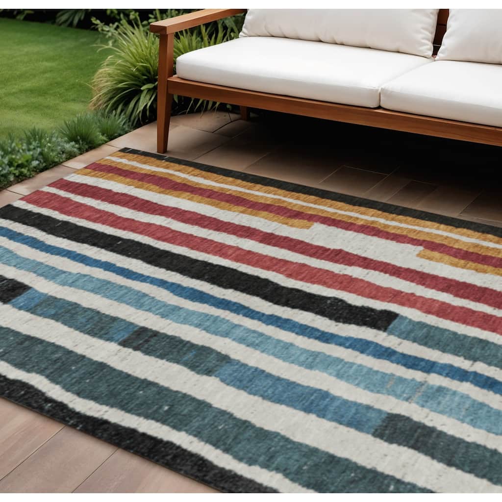 HomeRoots Striped Transitional Rectangle Outdoor Rug