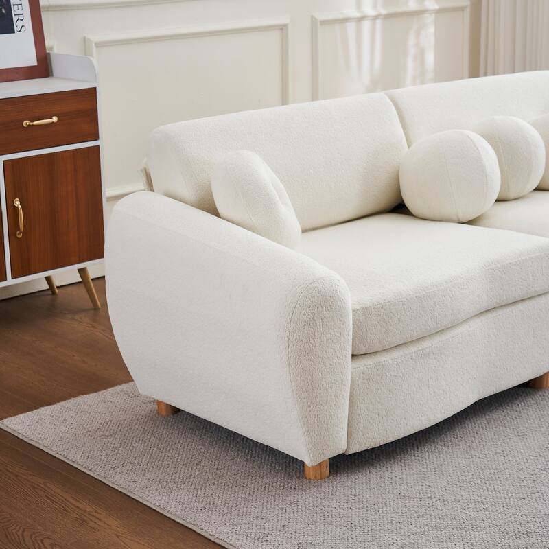 Modern Tufted Chenille Loveseat, Futon Sectional Love Seat Couch, Upholstered Sofa with 2 Pillows & 3 Lumbar Pillows