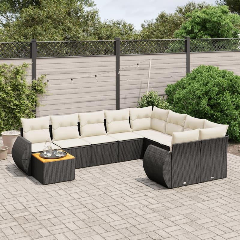 vidaXL Garden Sofa Set Black - Black and cream Large 21.7 x 21.7 x 14.6