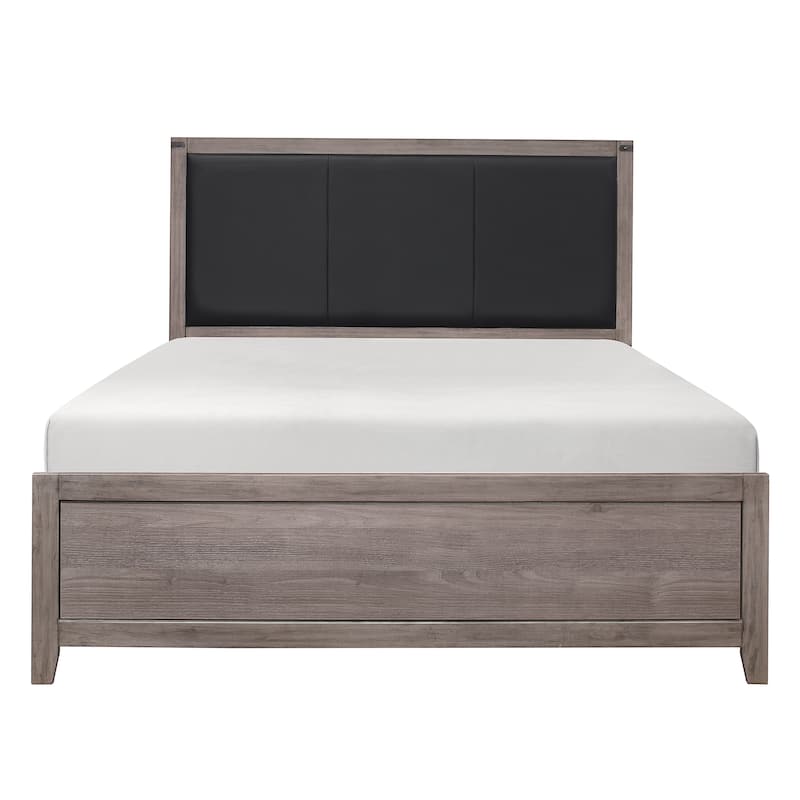 Industrial Design Brown and Gray Panel Bed with Faux Leather Headboard, Twin/Full Size Bedroom Furniture