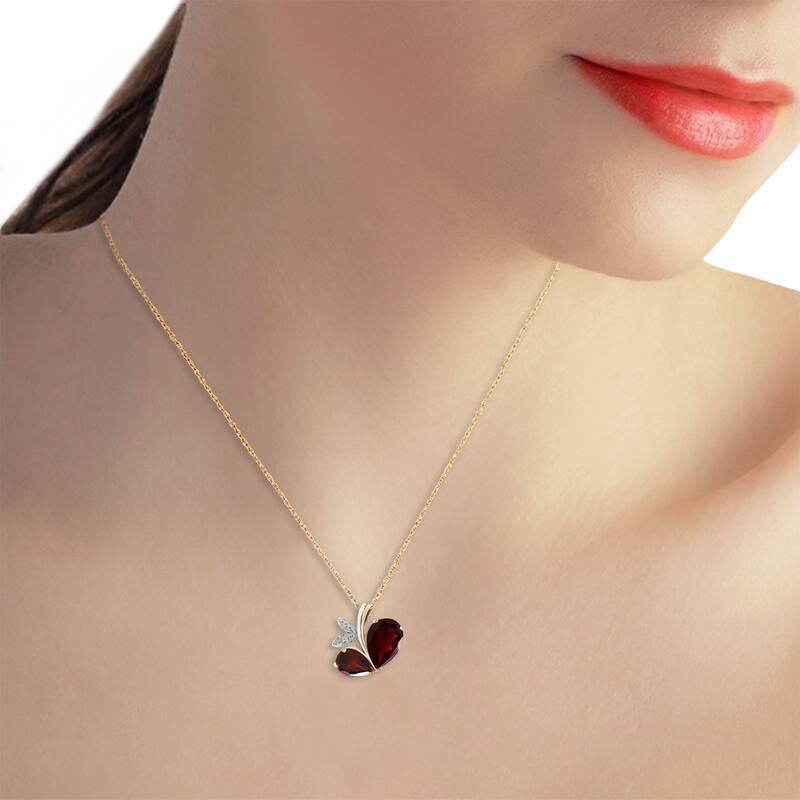 5.06 Carat 14K Solid Gold Modern Heart Necklace w/ Diamond & Garnets