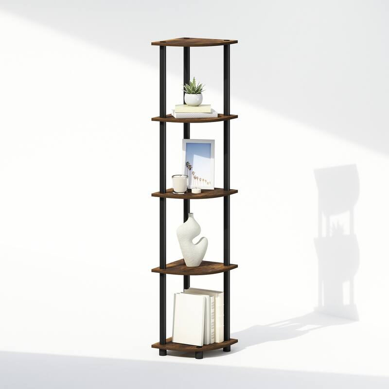 5 Tiers Wood Household Shelving Unit in Pine/Black (11.6 in. W x 57.7 in. H x 11.6 in. D)