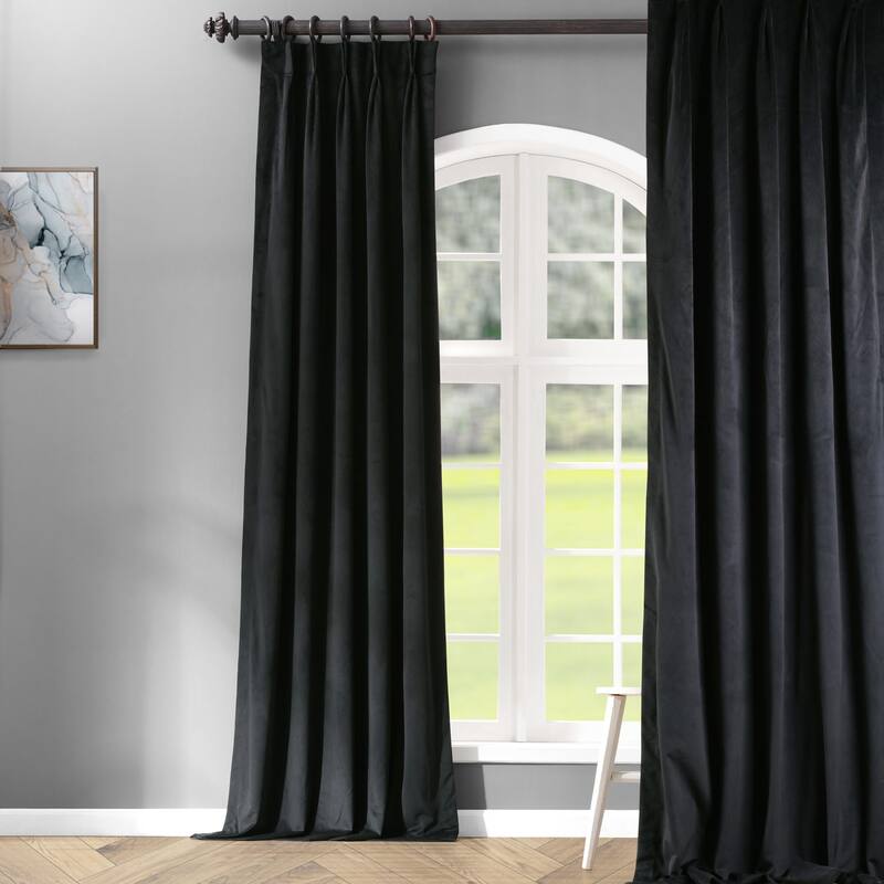 Exclusive Fabrics Signature Pleated Blackout Velvet Curtain (1 Panel) - 25 x 84 - warm black