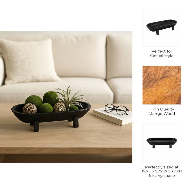 Handcrafted Wooden Oval Footed Accent Bowl for Home Decor-16" - 15.5"