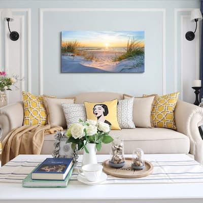 Wall Artwork Blue Sun Beach Grass Ocean Landscape Paintings