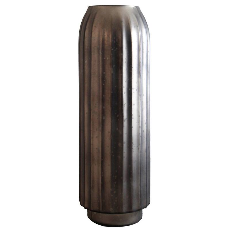 Cali 18 Inch Flower Vase, Round Base, Ribbed Fluted Brown Mercury Glass