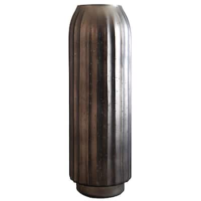 Cali 18 Inch Flower Vase, Round Base, Ribbed Fluted Brown Mercury Glass