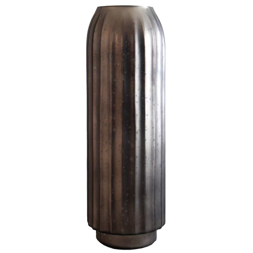 Cali 18 Inch Flower Vase, Round Base, Ribbed Fluted Brown Mercury Glass