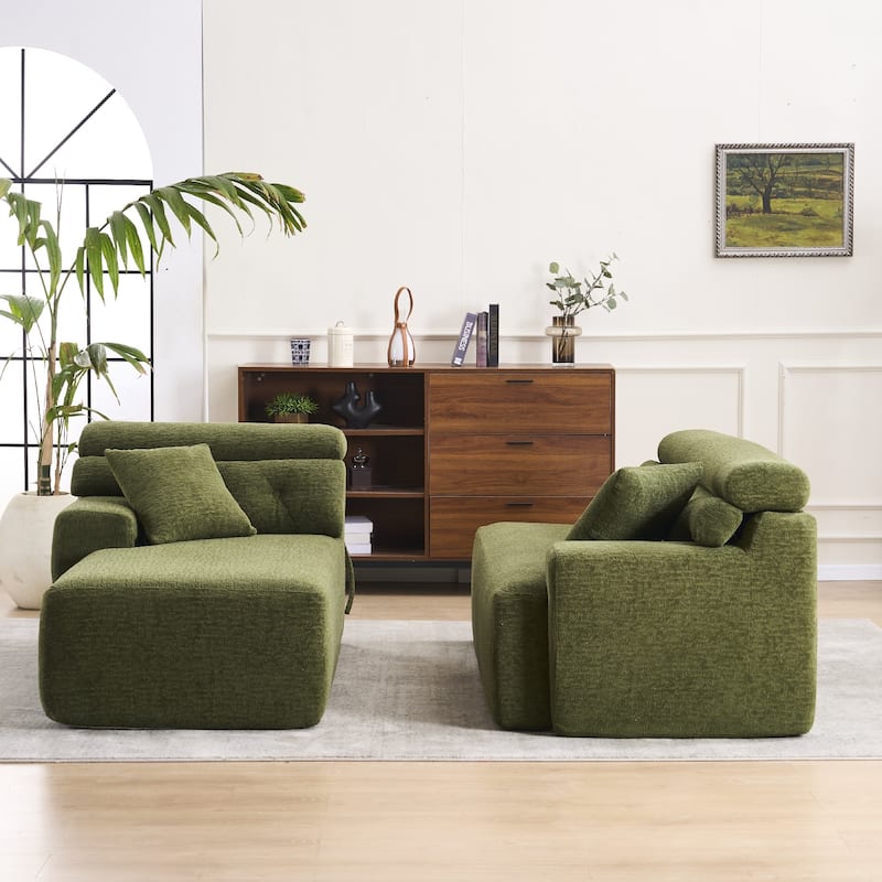 Full Compression Sponge L-Shape No-Assembly Chenille Convertible Chaise Sectional Sofa