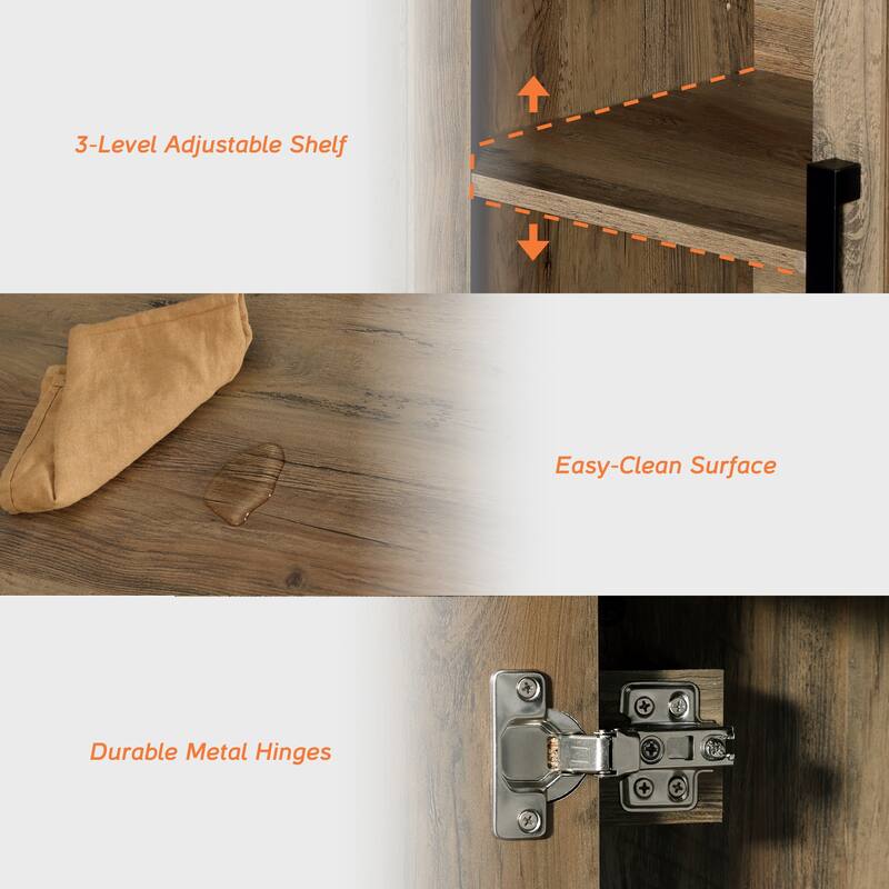 WAMPAT Modern Farmhouse Modular Buffet Cabinet, Glass Door Sideboard with Adjustable Shelves