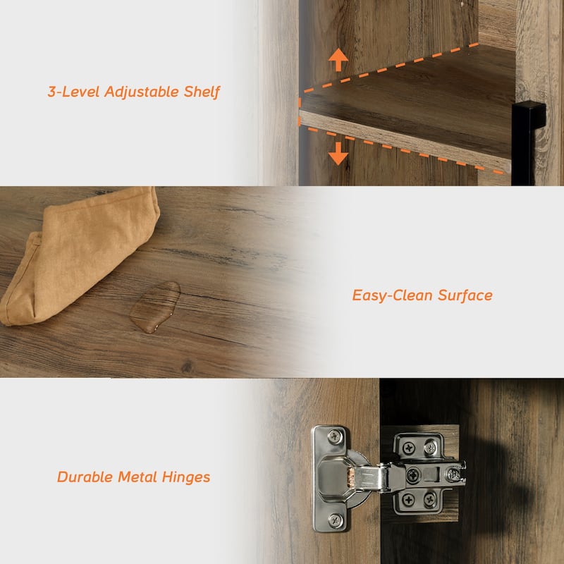 WAMPAT Modern Farmhouse TV Stand Cabinet, Entertainment Center with Adjustable Shelf