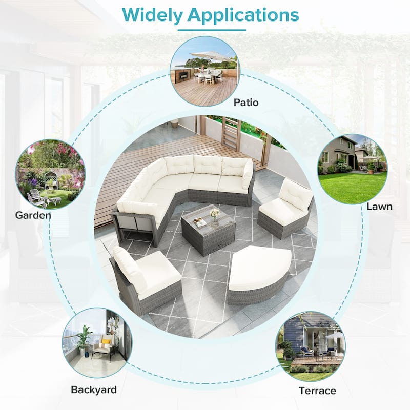 Outdoor Rattan Sectional Daybed Set – Complete with Plush Cushions & Center Table .