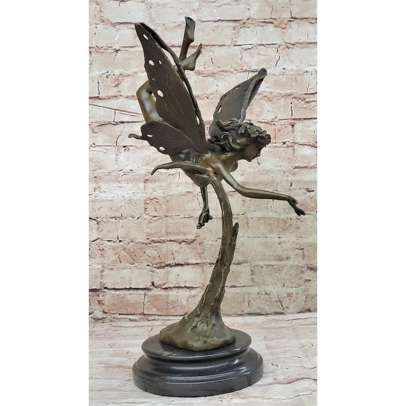 Flying Fairy Winged Angel Bronze Art Deco Statue Sculpture Signed Original 17 Inches X 10 Inches