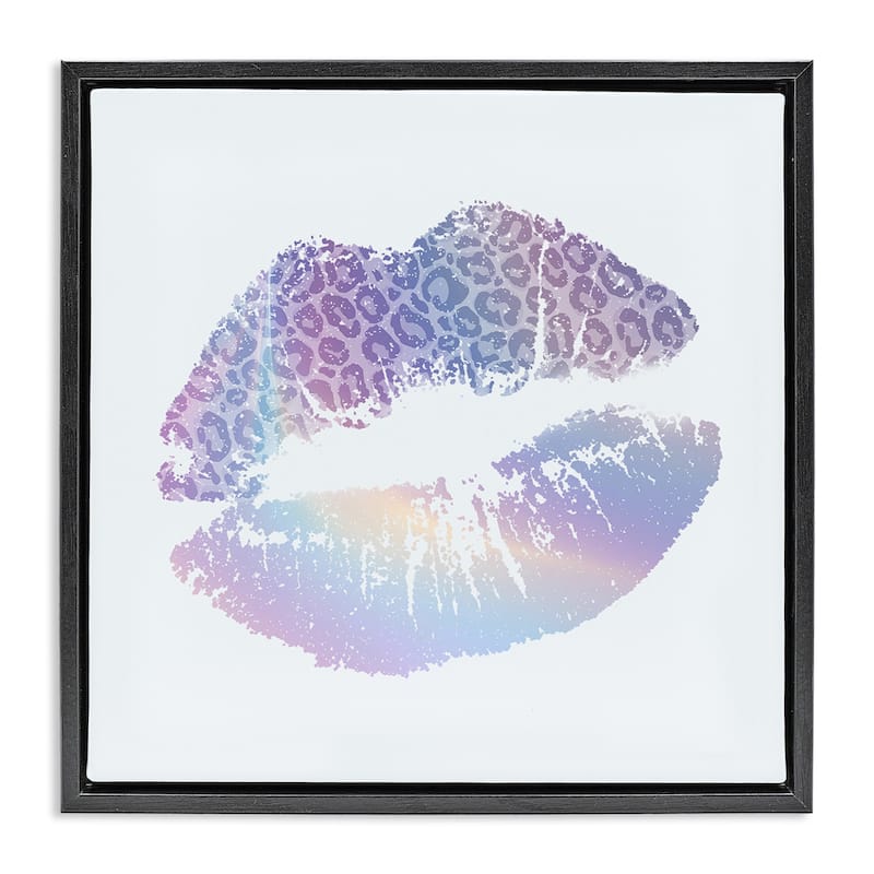 Stupell Glam Patterned Kiss Framed Floater Canvas Wall Art Design By Kim Allen - 25 x 25 - Black