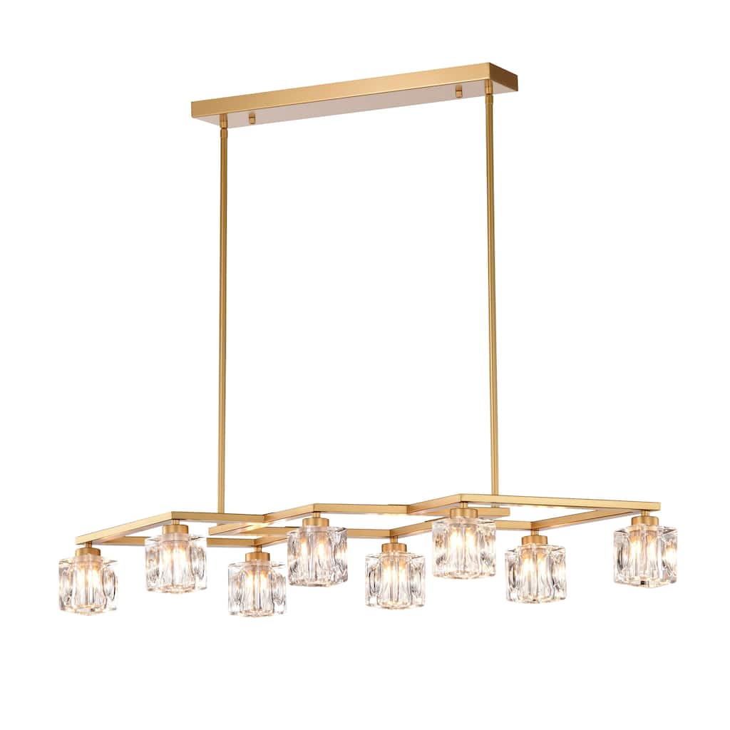 Modern 8-Light Crystal Chandelier Matte Gold Industrial Metal Chandelier, for Dining Room Kitchen, Living Room