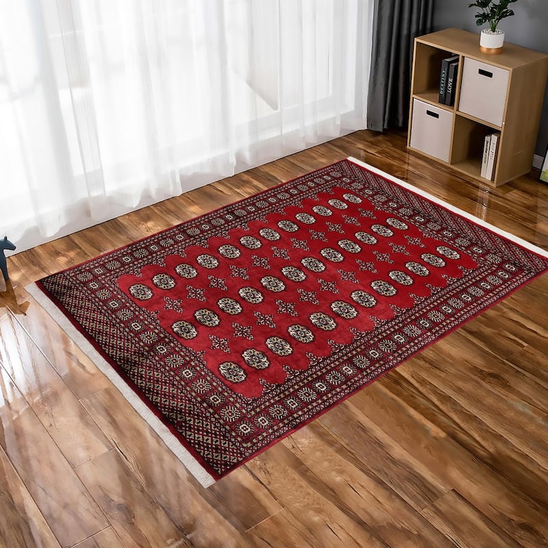 Rustic Bokhara Mann Red/Beige Hand Knotted Wool Rug - 4'3'' x 6'6''