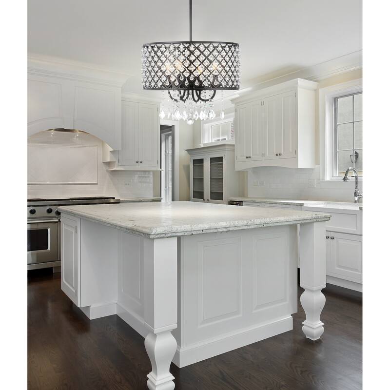 Avah Metal/Crystal Adjustable LED Drop Chandelier, Black/Clear by JONATHAN Y