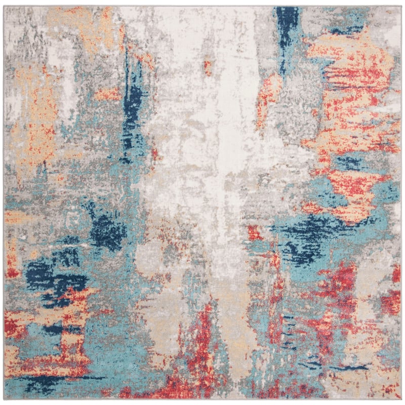 SAFAVIEH Jasper Maleah Modern Abstract Rug - 6'7" x 6'7" Square - Grey/Red