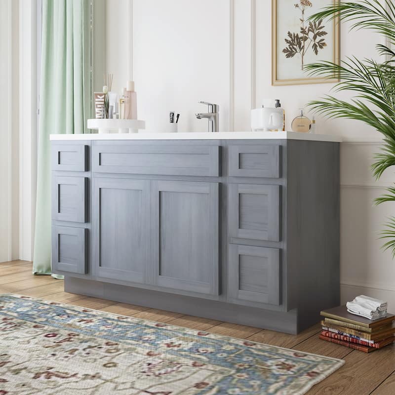 Vanity Art 60" Oak Freestanding Bathroom Vanity Cabinet without Top
