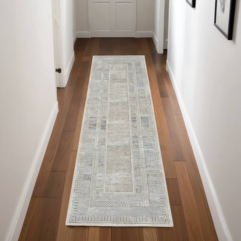Duruq Power Loomed Geometric Abstract Modern Non Skid Stain Resistant Area Rug By HomeRoots - 90' X '27' X '0.39 - 90' X '27' X '0.39 - Gray - Runner