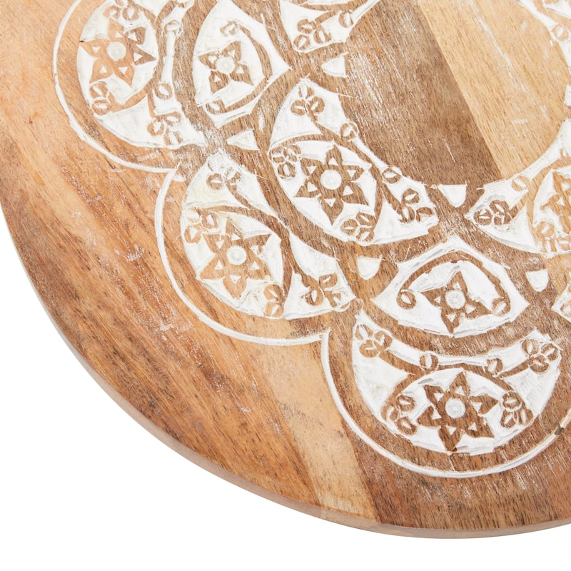 Wood Floral Intricately Carved Cake Stand - Brown - Roche River Decor