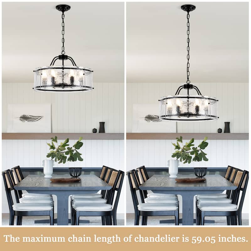 19.68-inch modern and stylish 6-light metal frame pendant lamp with rippled glass lampshade